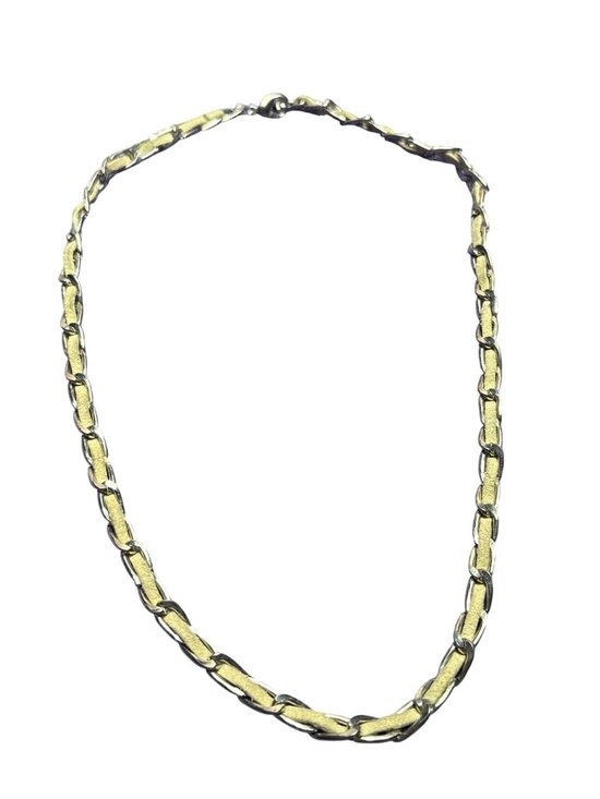 Jewelry - Silvertone Chain Beige Suede Cord Necklace Lobster Clasp 20 inches Long